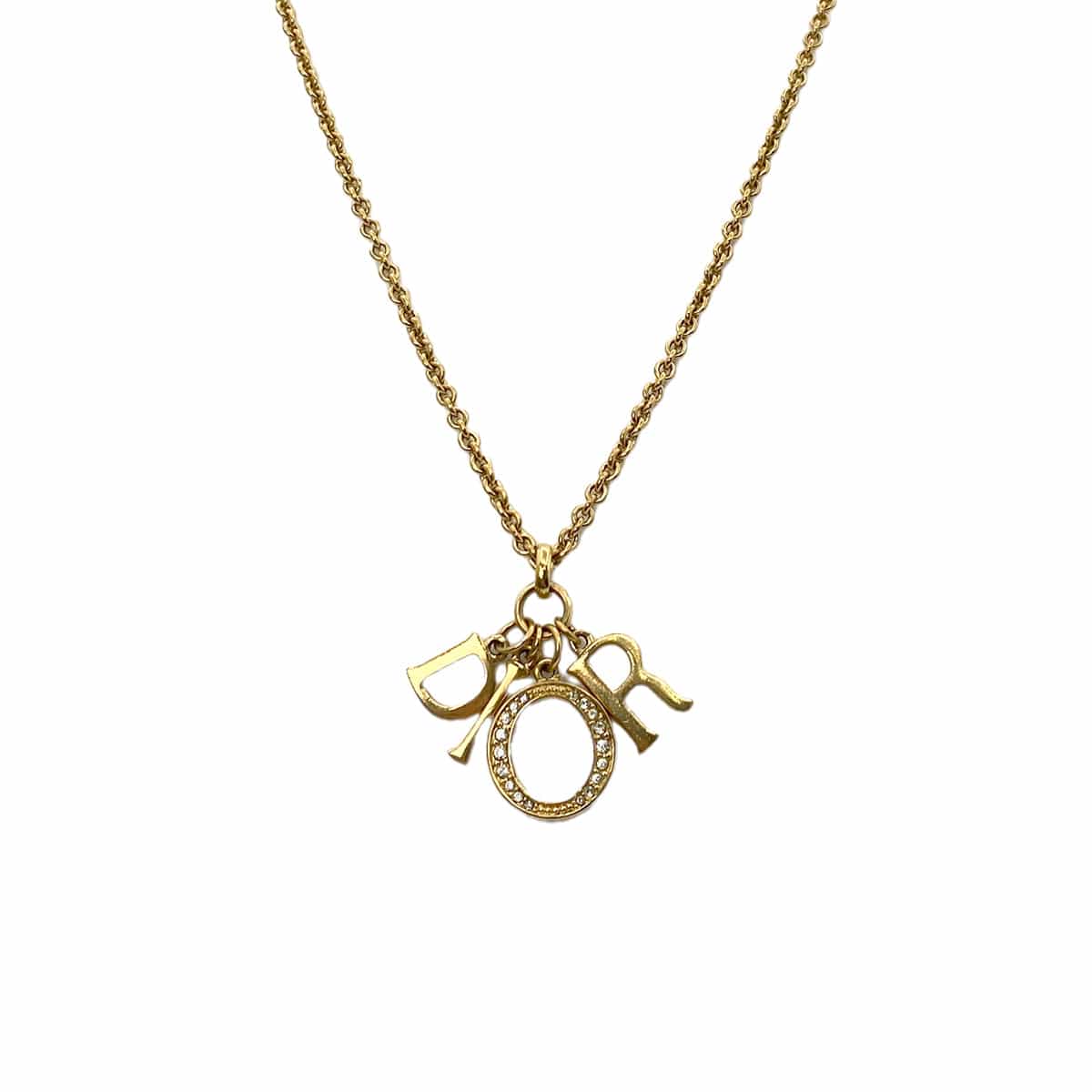 PURPOSE CHRISTIAN DIOR NECKLACE CD LOGO RHINESTONE GOLD ACCESSORY 90322195