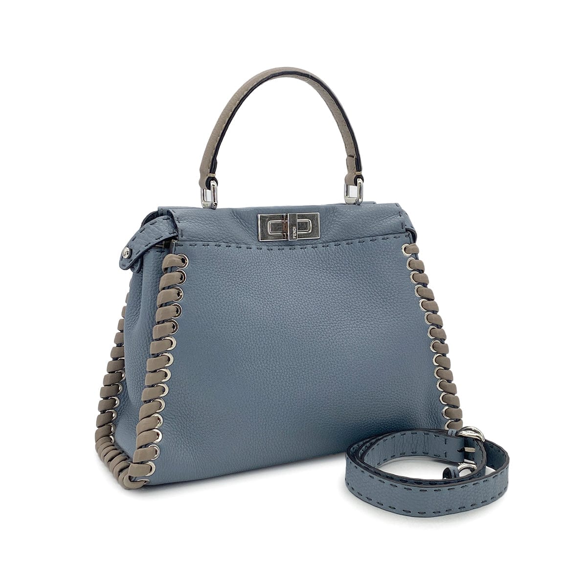 PURPOSE FENDI PEEKABOO REGULAR SELLERIA HAND SHOULDER BAG LEATHER BLUE GRAY 8BN290 90304733