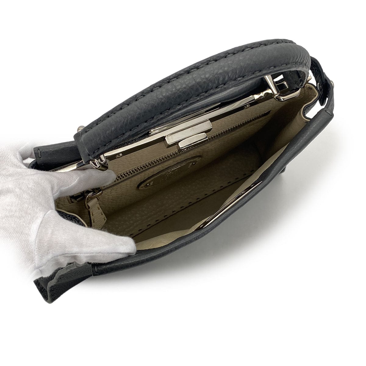 PURPOSE FENDI PEEKABOO REGULAR SELLERIA HAND SHOULDER BAG LEATHER DARK GRAY 8BN226 90304716