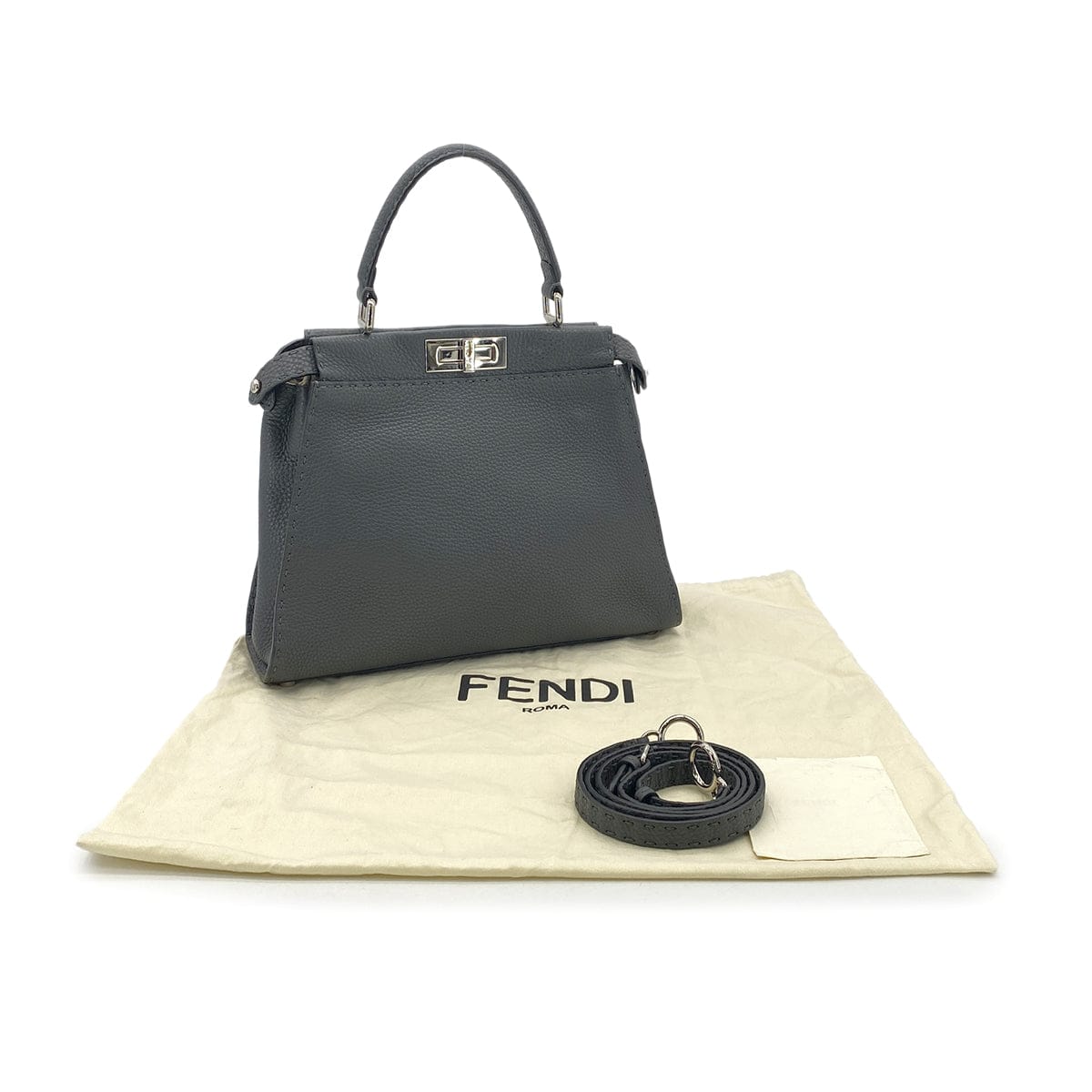 PURPOSE FENDI PEEKABOO REGULAR SELLERIA HAND SHOULDER BAG LEATHER DARK GRAY 8BN226 90304716
