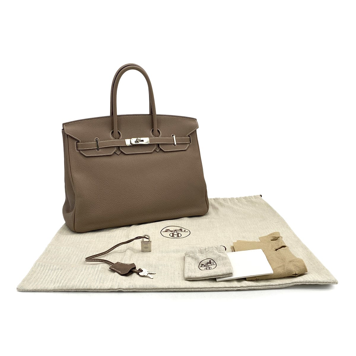 PURPOSE HERMES BIRKIN 35 ETOUPE TAURILLON CLEMENCE HAND BAG ▢N PALLADIUM HARDWARE 90309730