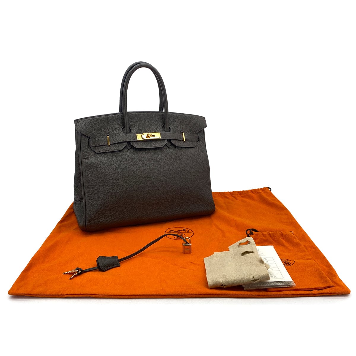 PURPOSE HERMES BIRKIN 35 VERT OLIVE TAURILLON CLEMENCE HAND BAG □I GHW 90304184