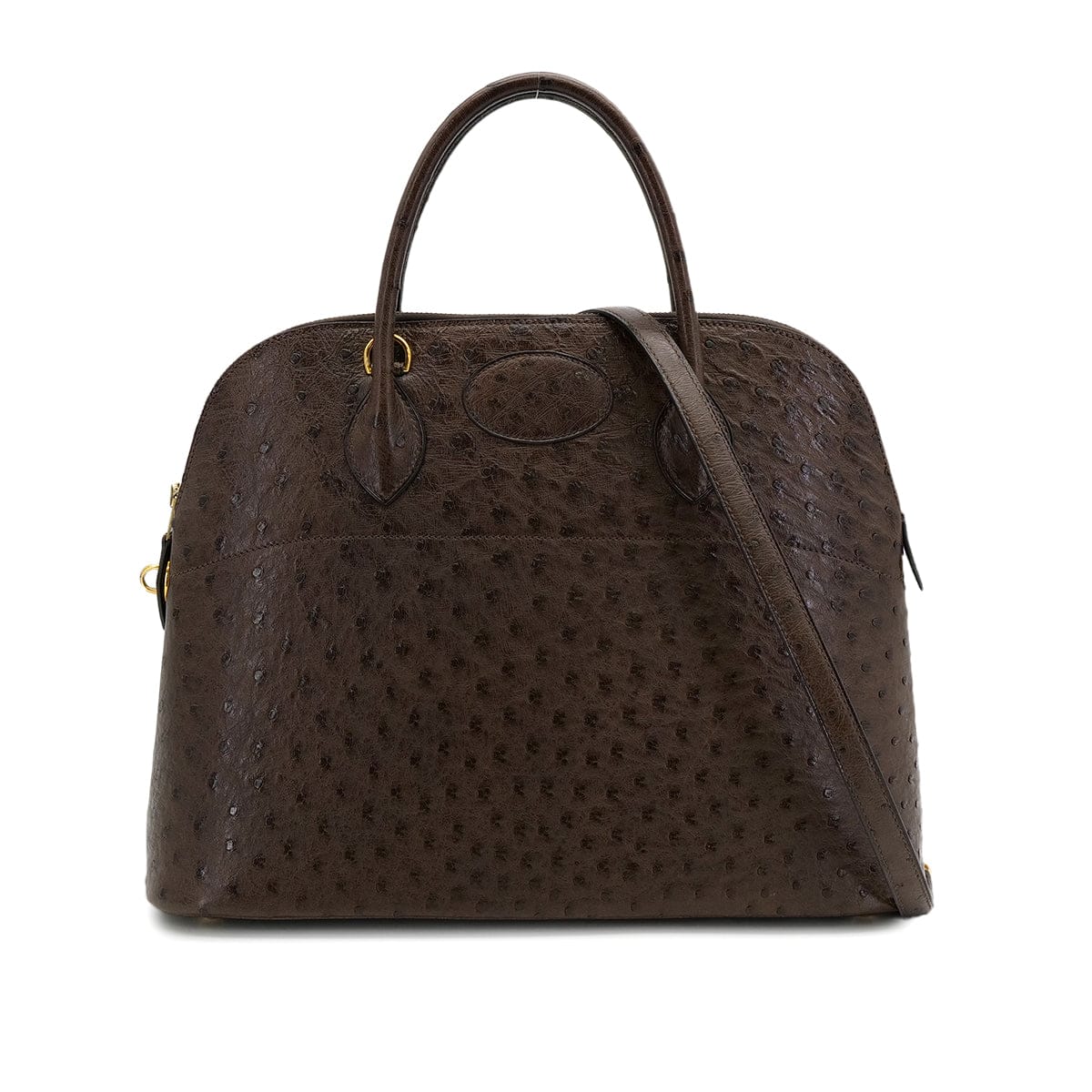PURPOSE HERMES BOLIDE 35 CHOCOLAT OSTRICH HAND SHOULDER BAG 〇Y GOLD HARDWARE 90309175