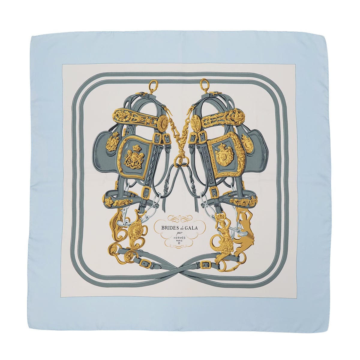 PURPOSE HERMES CARRE 90 BRIDES DE GALA SCARF SILK LIGHT BLUE WHITE 90325371