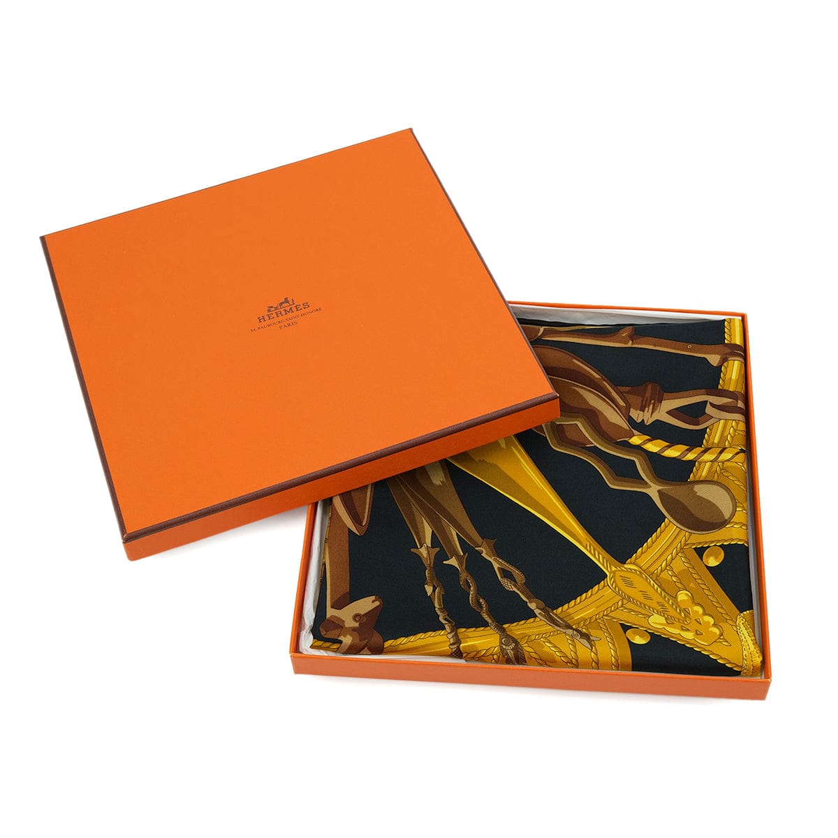 PURPOSE HERMES CARRE 90 CUILLERS D‘AFRIQUE SCARF SILK BLACK YELLOW SILK 90324151