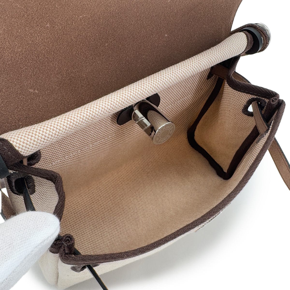 PURPOSE HERMES HER BAG ZIP 20 EBENE ECRU VACHE HUNTER TOILE H SHOULDER BAG K 90286857