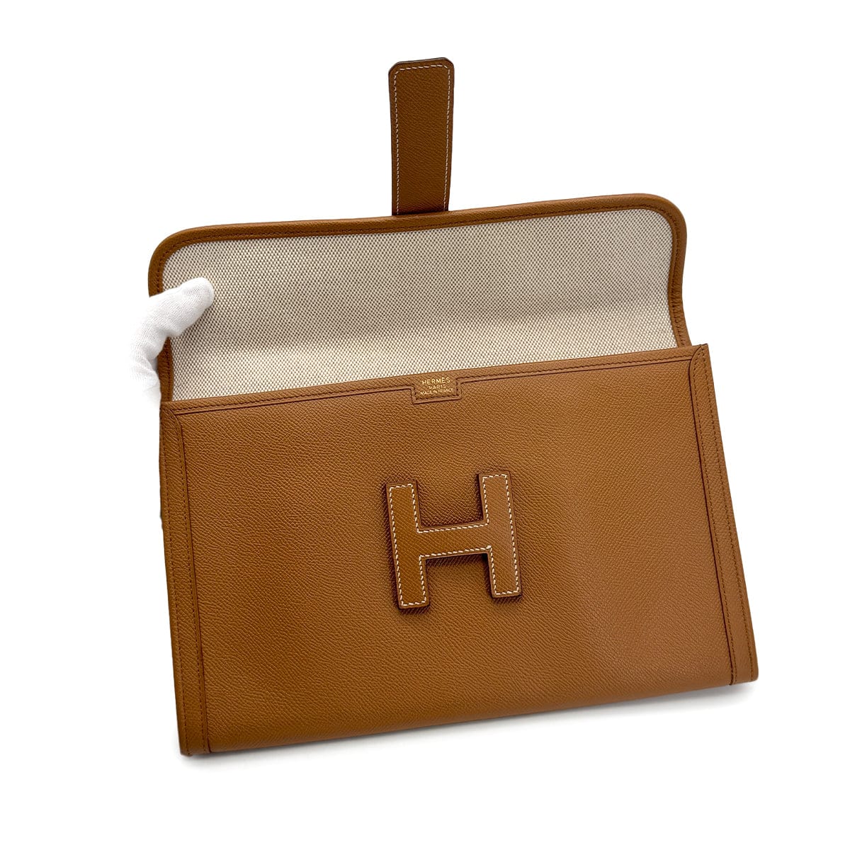 PURPOSE HERMÈS JIGE PM GOLD COURCHEVEL CLUTCH BAG 2001 SQUARE E 90321163
