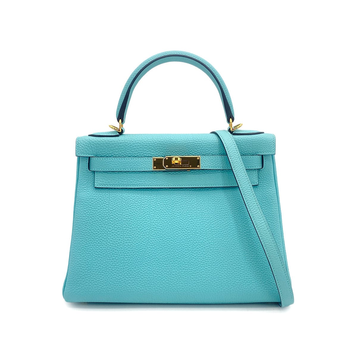 PURPOSE HERMES KELLY 28 RETOURNE BLUE ATOLL TOGO HAND SHOULDER BAG T GOLD HARDWARE 90309264