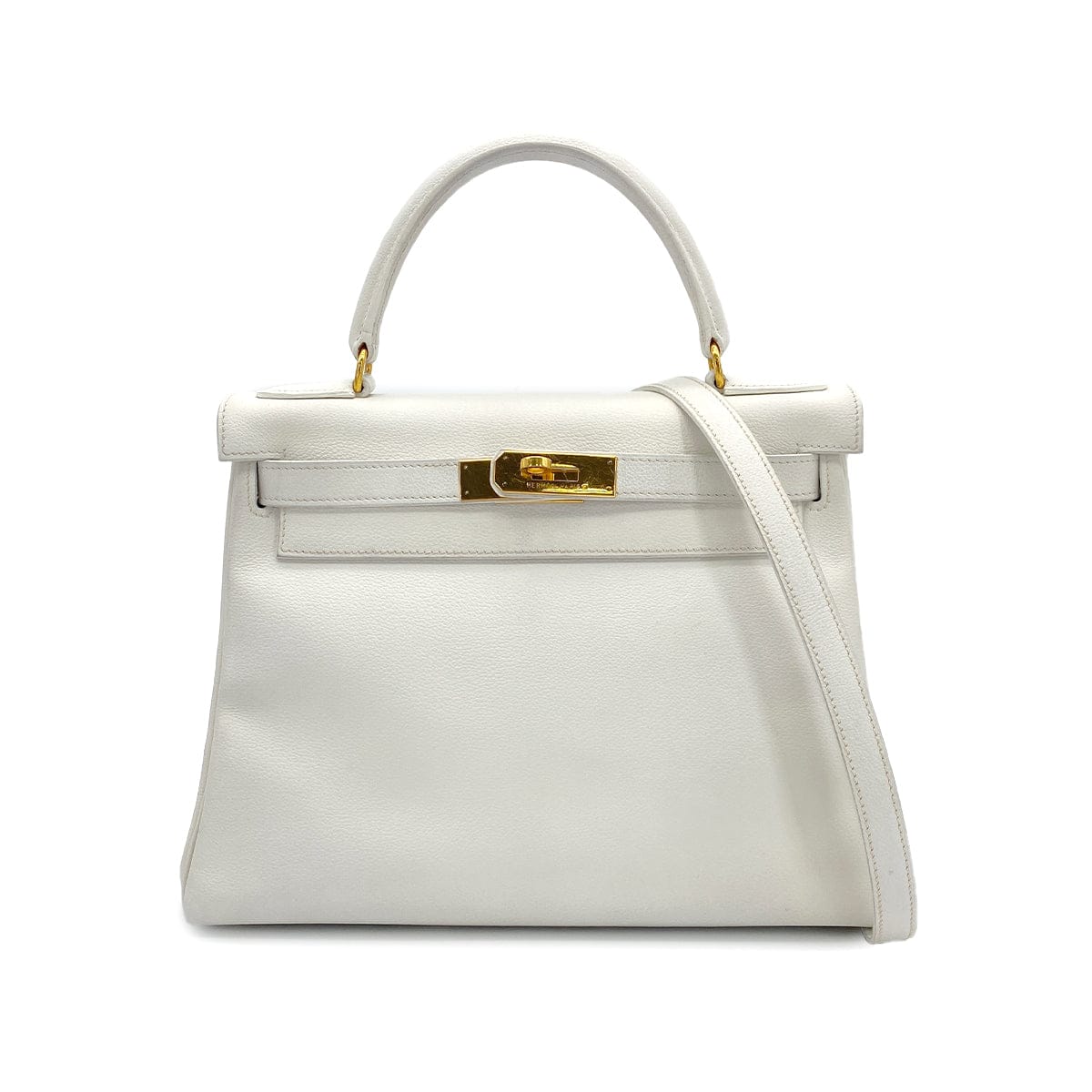 PURPOSE HERMES KELLY 28 RETOURNE WHITE GRAINE HAND SHOULDER BAG 〇W GOLD HARDWARE 90308961