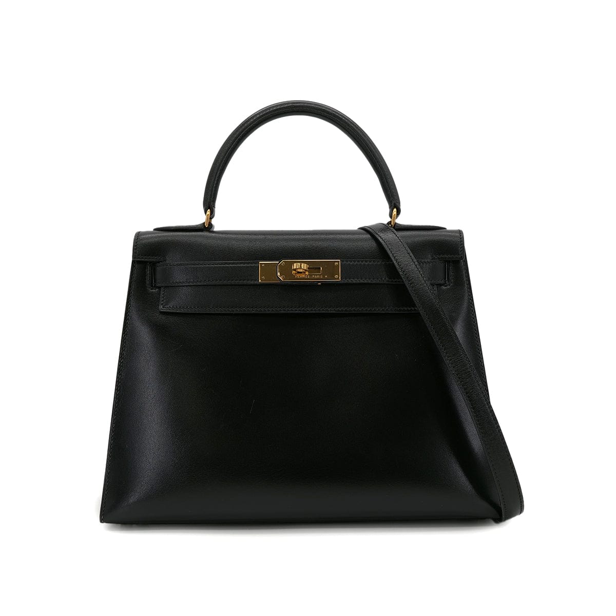 PURPOSE HERMES KELLY 28 SELLIER BLACK BOX CALF HAND SHOULDER BAG 〇U GHW 90301088
