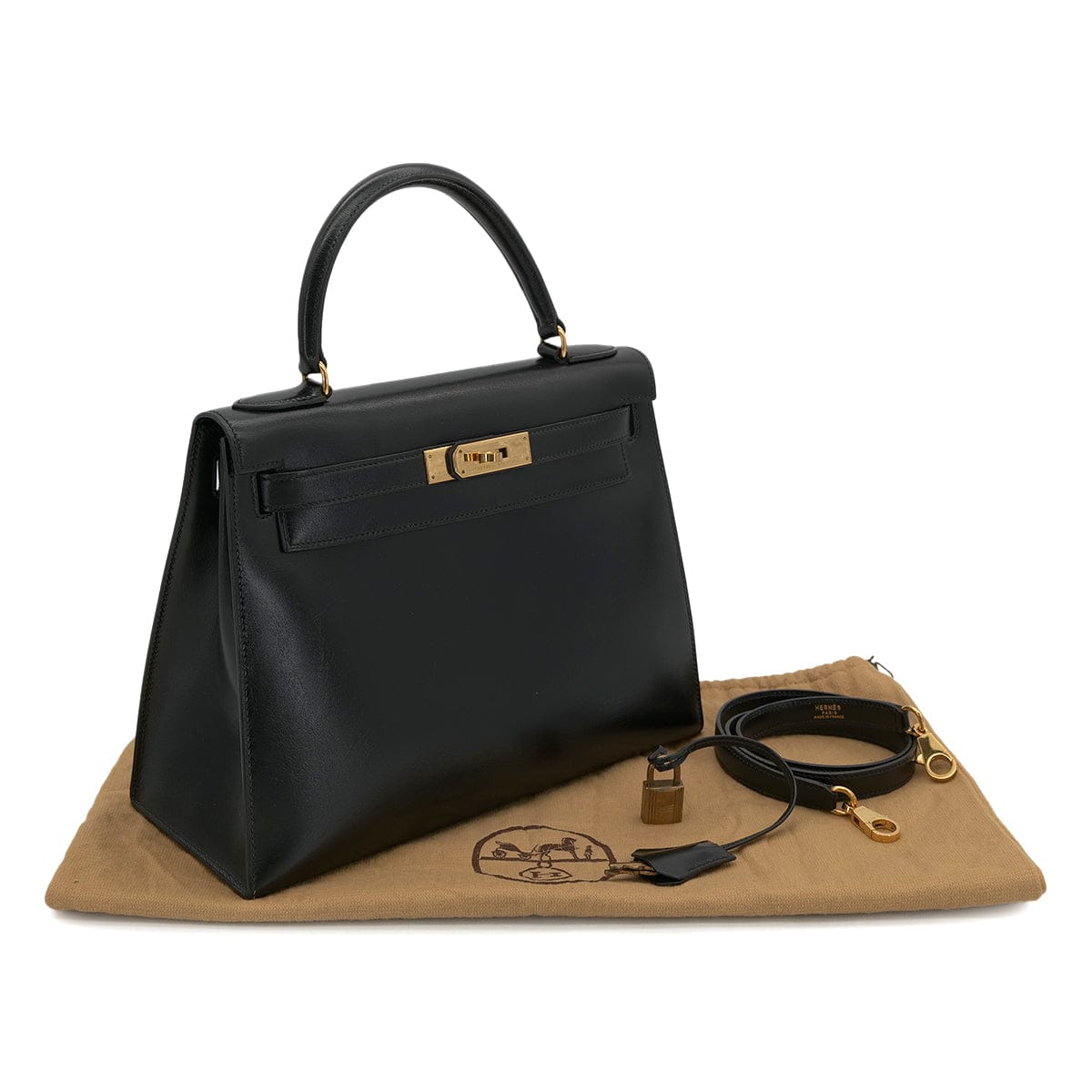 PURPOSE HERMES KELLY 28 SELLIER BLACK BOX CALF HAND SHOULDER BAG 〇U GHW 90301088
