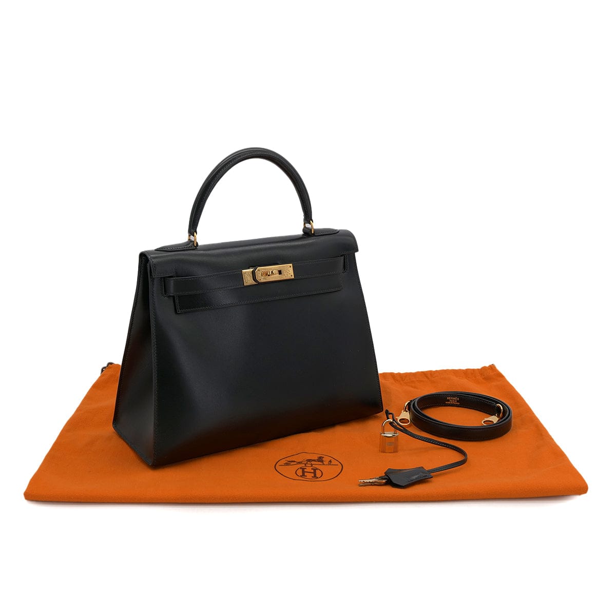 PURPOSE HERMES KELLY 28 SELLIER BLACK BOX CALF HAND SHOULDER BAG 〇U GHW 90301089