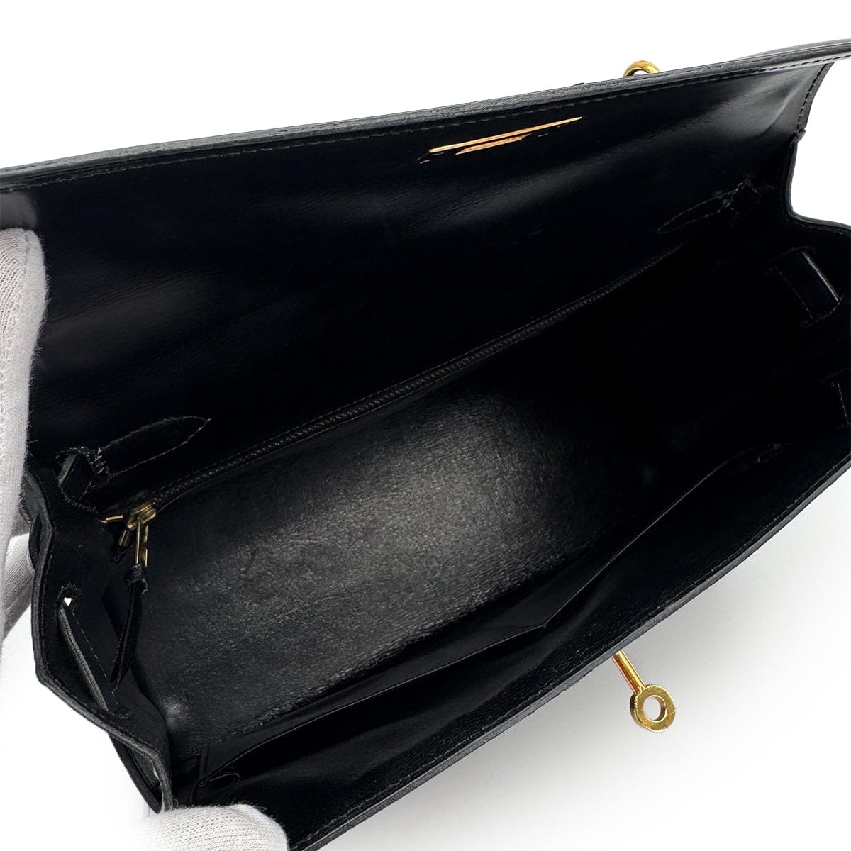 PURPOSE HERMES KELLY 28 SELLIER BLACK BOXCALF HAND BAG 1974 CIRCLE D GOLD HARDWRE 90312613