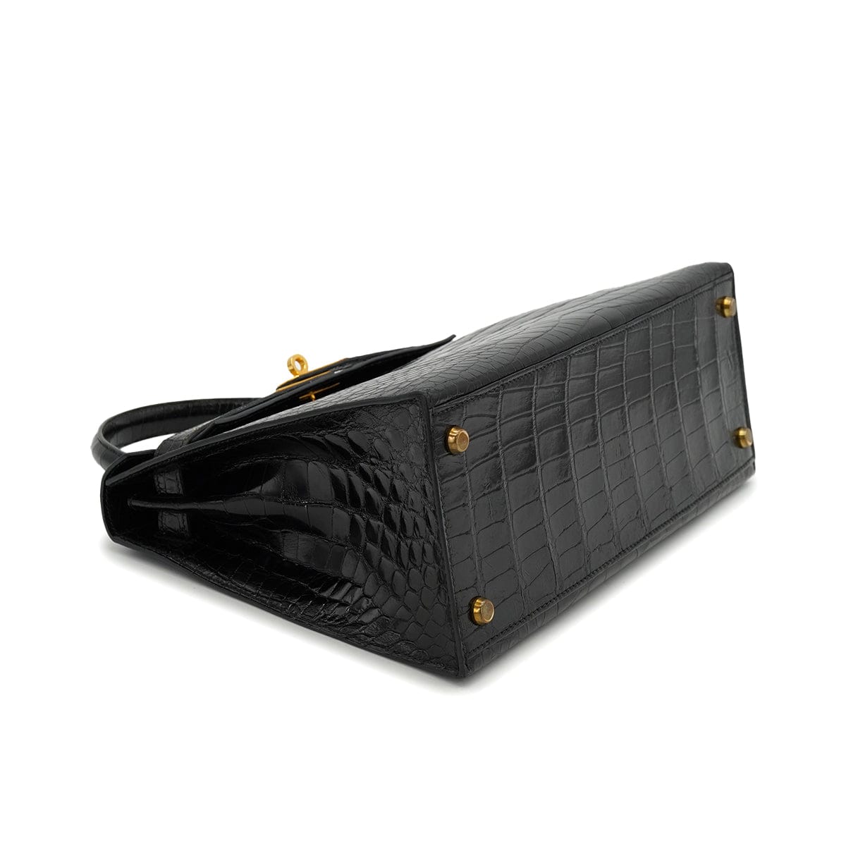 PURPOSE HERMES KELLY 28 SELLIER BLACK CROCODILE ALLIGATOR HAND SHOULDER BAG 1988 CIRCLE R GOLD HARDWARE 90327058