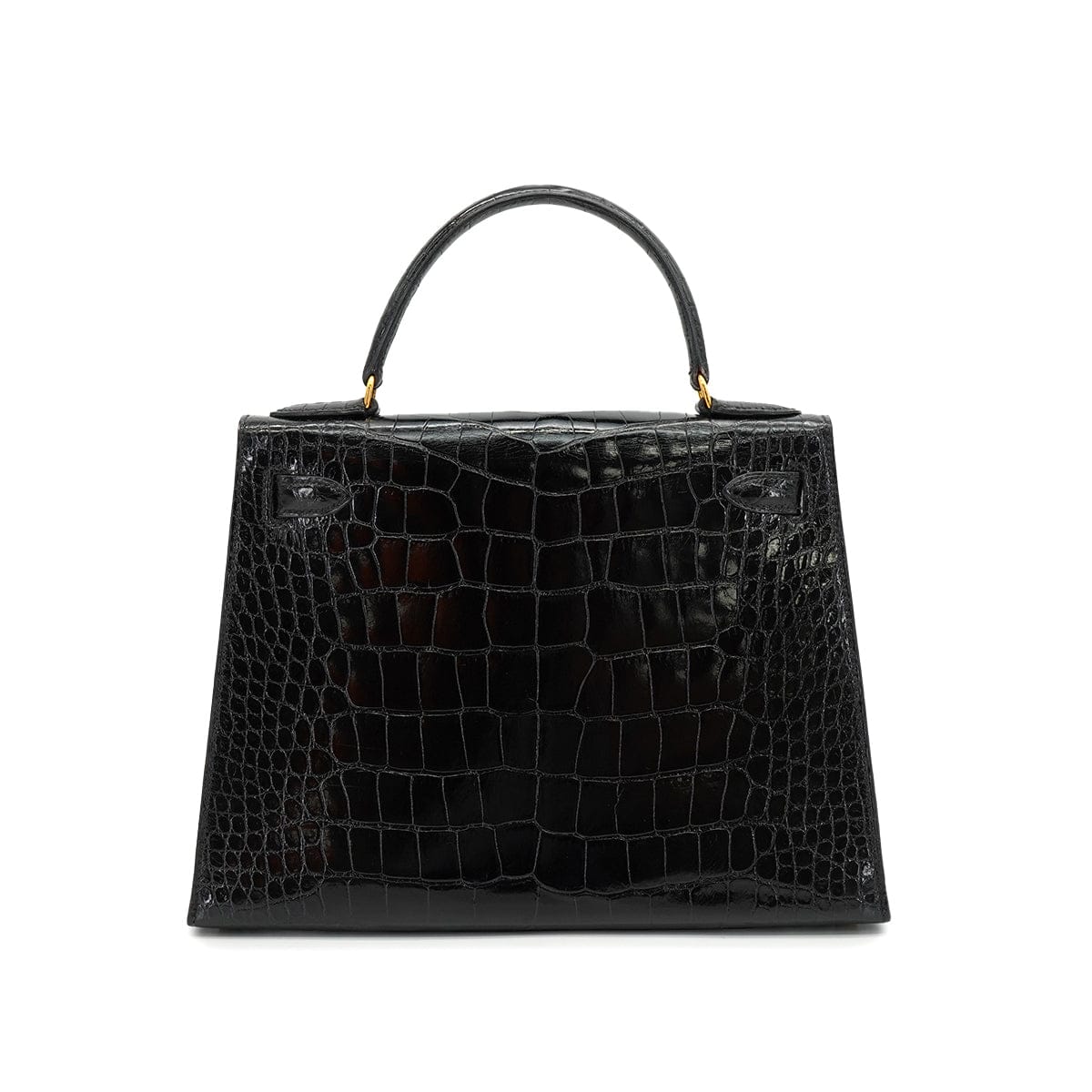 PURPOSE HERMES KELLY 28 SELLIER BLACK CROCODILE ALLIGATOR HAND SHOULDER BAG 1988 CIRCLE R GOLD HARDWARE 90327058