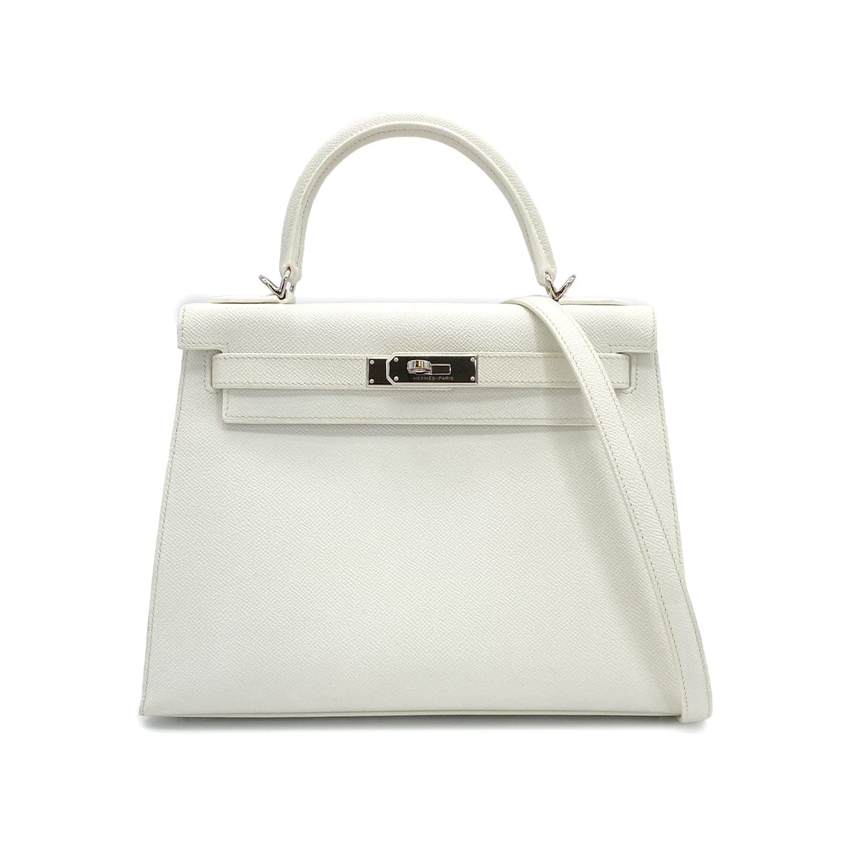 PURPOSE HERMES KELLY 28 SELLIER WHITE VEAU EPSOM HAND SHOULDER BAG □L PALLADIUM HARDWARE 90310266