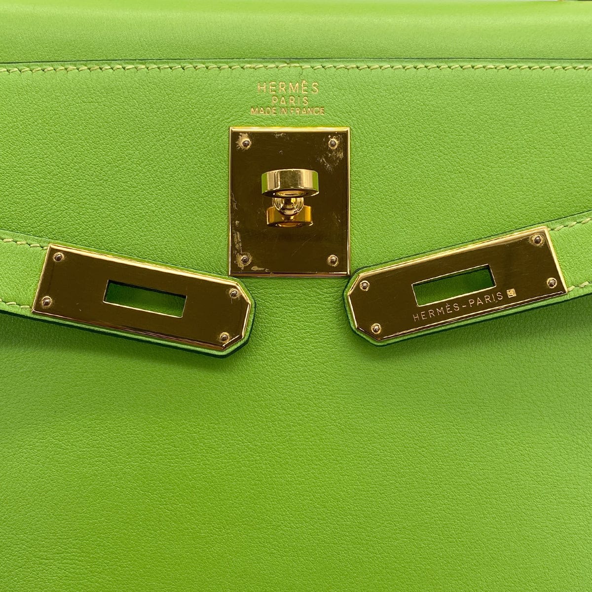 PURPOSE HERMES KELLY 32 RETORNE APPLE GREEN VEAU GULLIVER HAND SHOULDER BAG 2001 SQUARE E GOLD HARDWARE 90320996