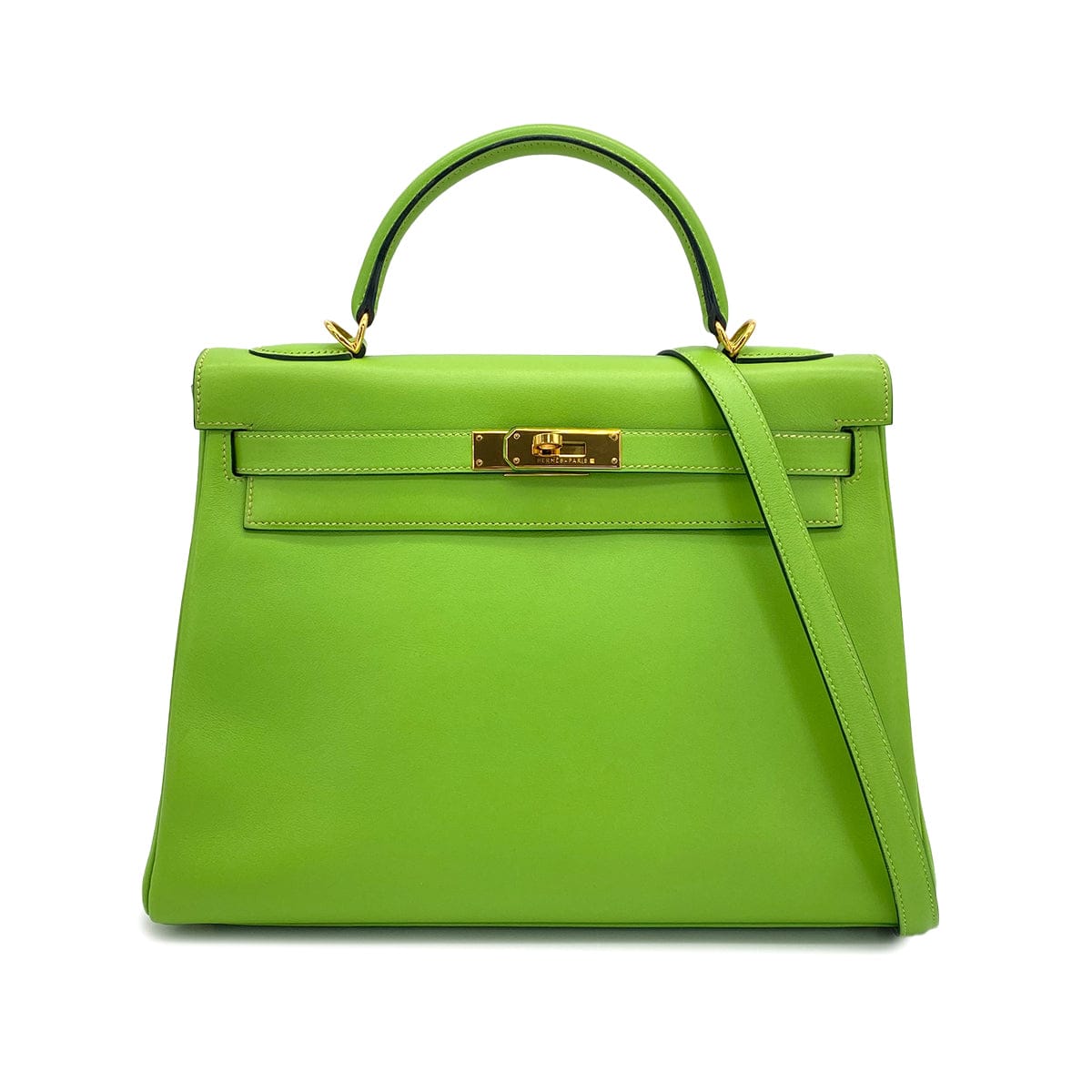 PURPOSE HERMES KELLY 32 RETORNE APPLE GREEN VEAU GULLIVER HAND SHOULDER BAG 2001 SQUARE E GOLD HARDWARE 90320996