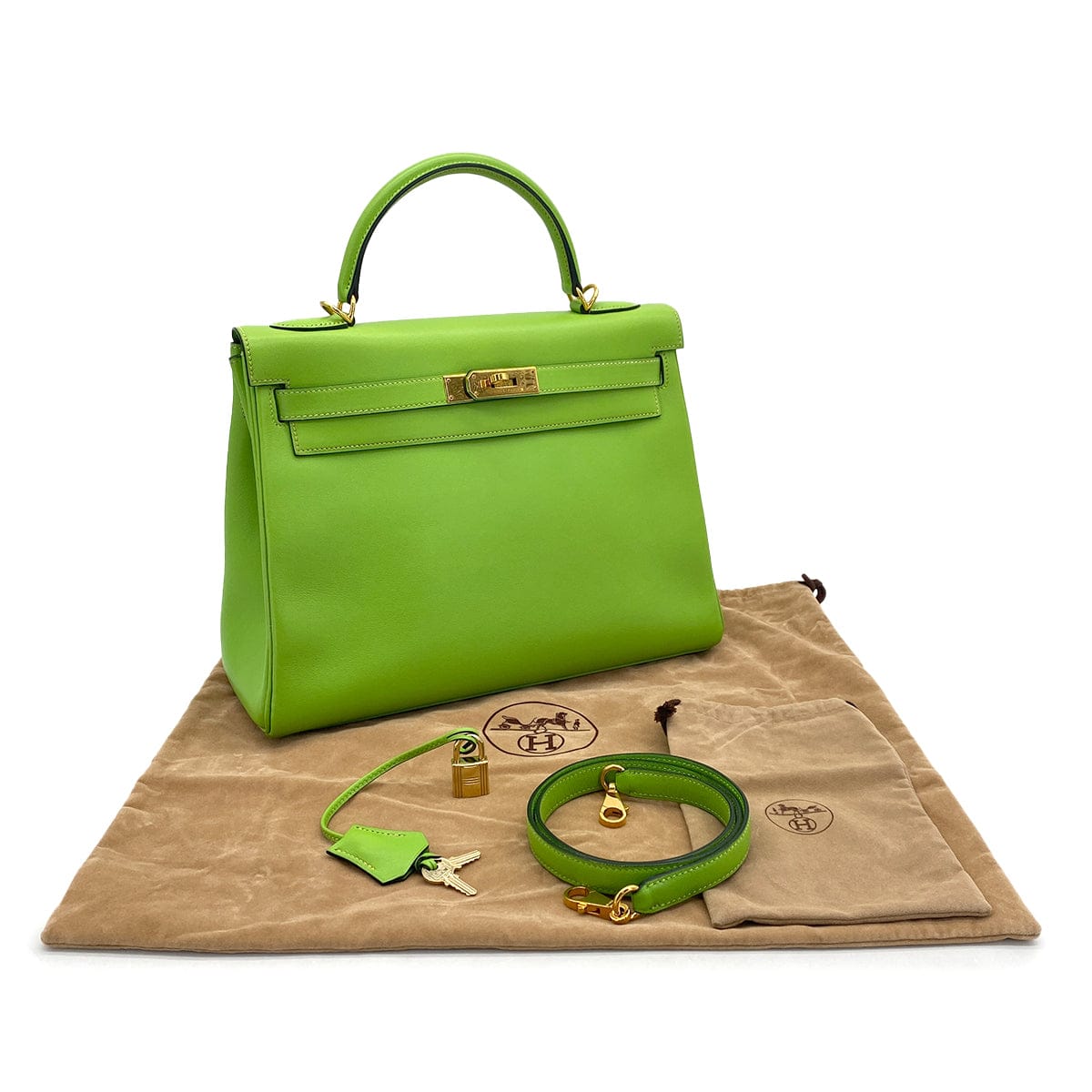 PURPOSE HERMES KELLY 32 RETORNE APPLE GREEN VEAU GULLIVER HAND SHOULDER BAG 2001 SQUARE E GOLD HARDWARE 90320996