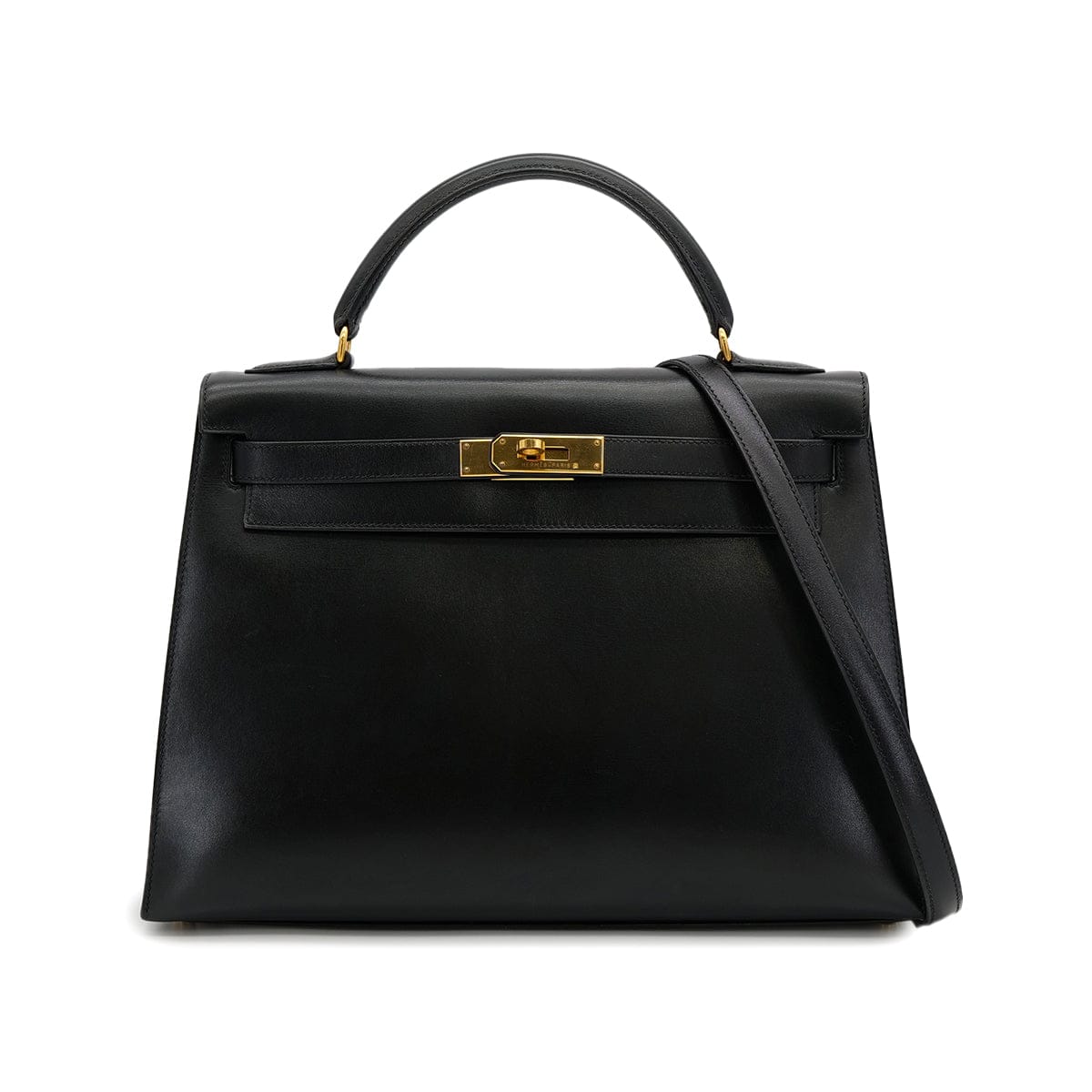 PURPOSE HERMES KELLY 32 SELLIER BLACK BOXCALF HAND SHOULDER BAG □C GOLD HARDWARE 90309800