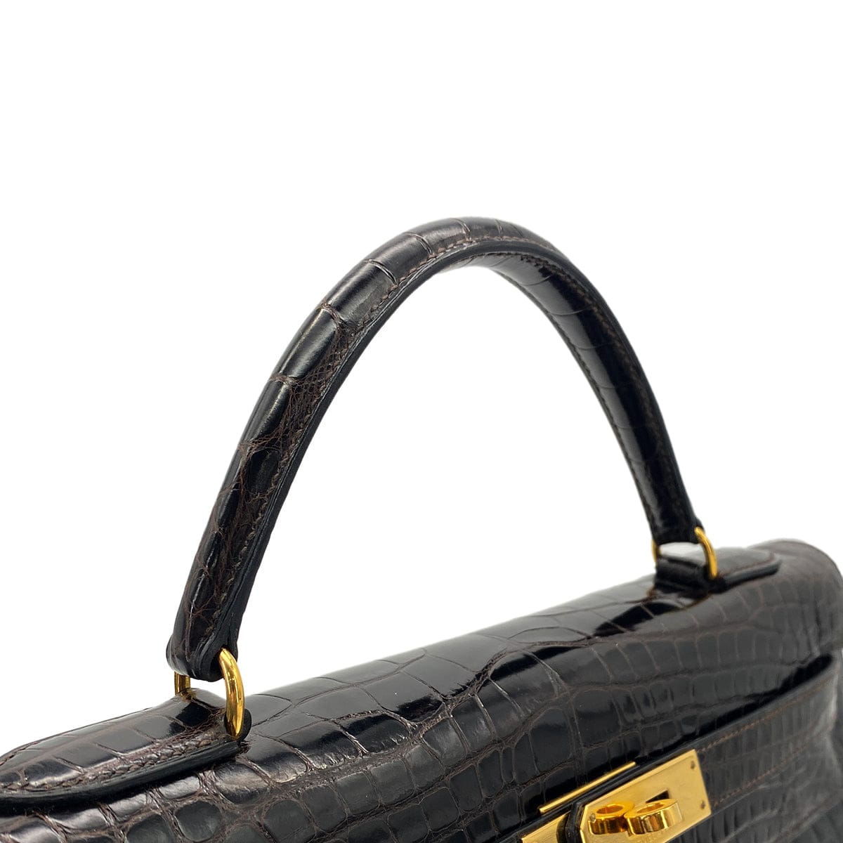 PURPOSE HERMES KELLY 32 SELLIER DARK BROWN ALLIGATOR HAND SHOULDER BAG 〇U GHW 90305113