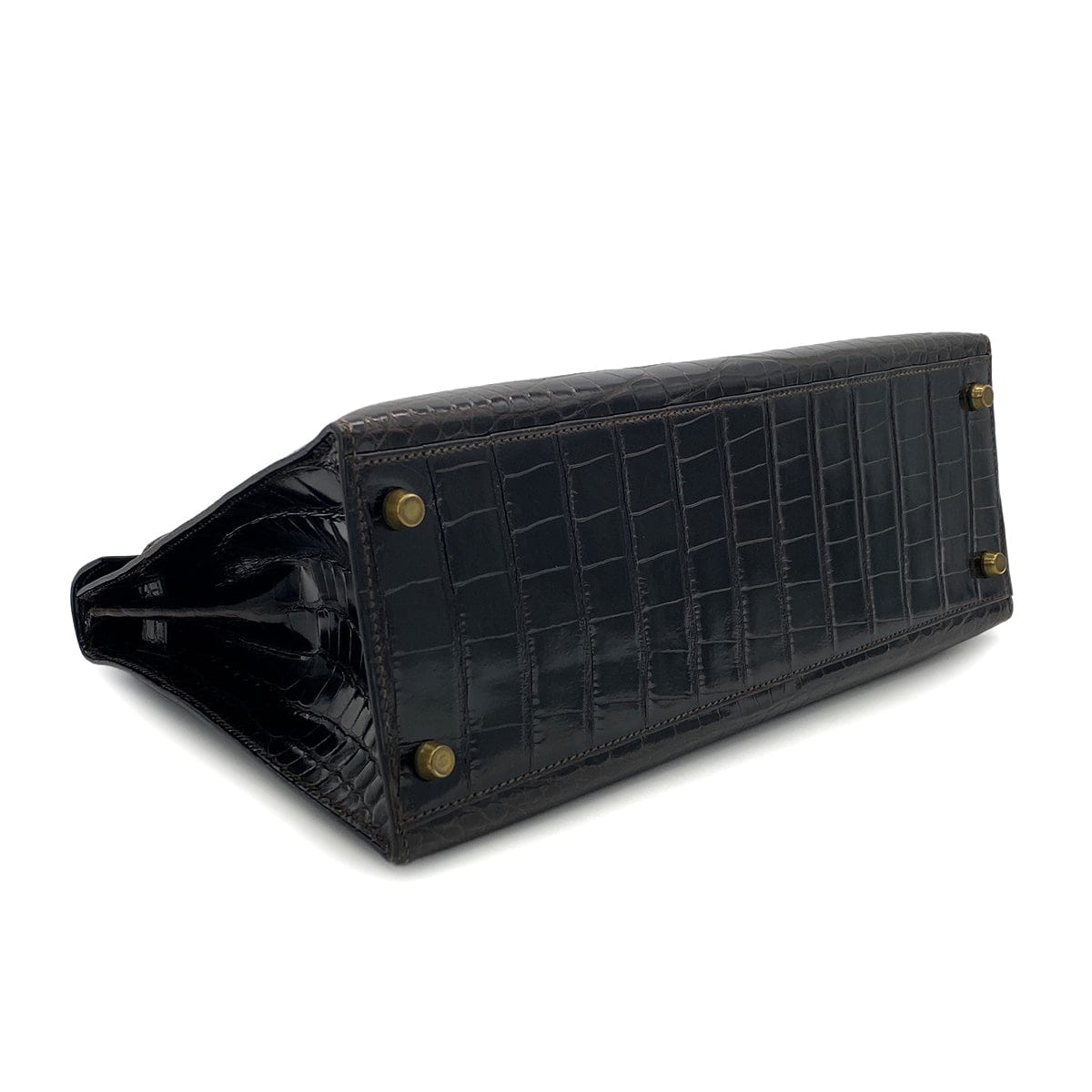 PURPOSE HERMES KELLY 32 SELLIER DARK BROWN ALLIGATOR HAND SHOULDER BAG 〇U GHW 90305113