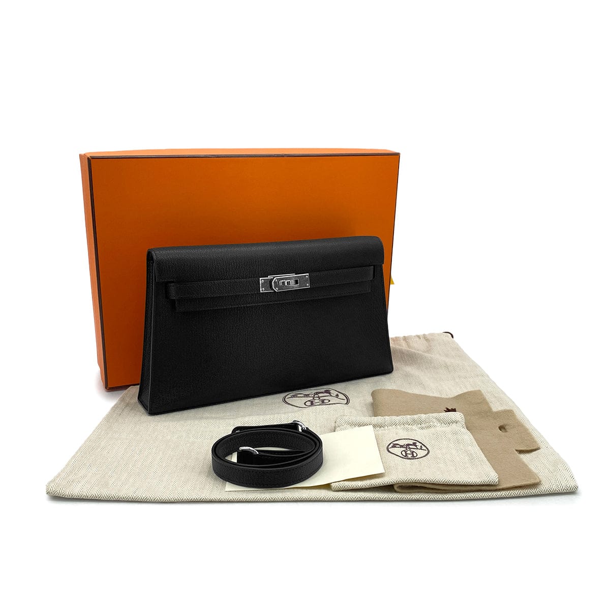 PURPOSE HERMES KELLY ELAN BLACK CHEVRE MYSORE CLUTCH SHOULDER BAG B PHW 90305111