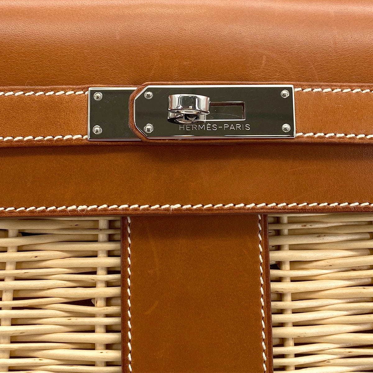 PURPOSE HERMES KELLY PICNIC 35 FAUVE VEAU BARENIA RATTAN HAND BAG 2011 SQUARE O PALLADIUM HARDWARE 90325643
