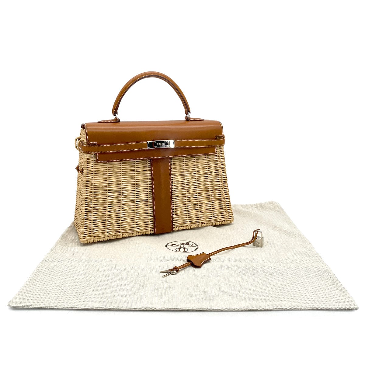 PURPOSE HERMES KELLY PICNIC 35 FAUVE VEAU BARENIA RATTAN HAND BAG 2011 SQUARE O PALLADIUM HARDWARE 90325643