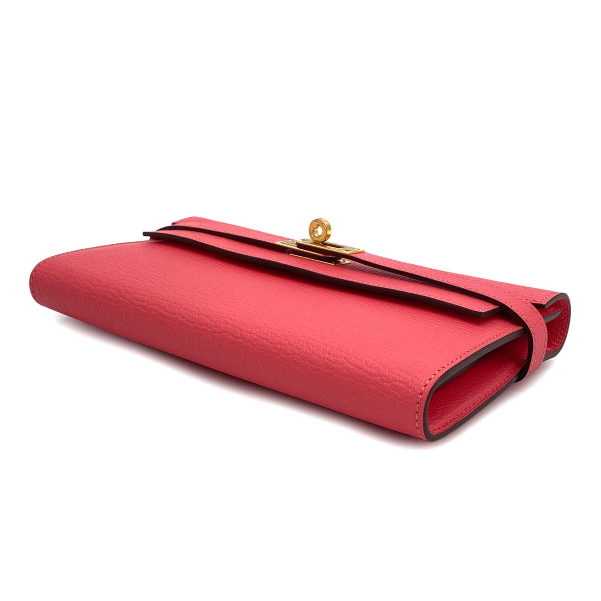 PURPOSE HERMES KELLY WALLET LONG ROSE LIPSTICK CHEVRE 2016 X GOLD HARDWARE 90308369