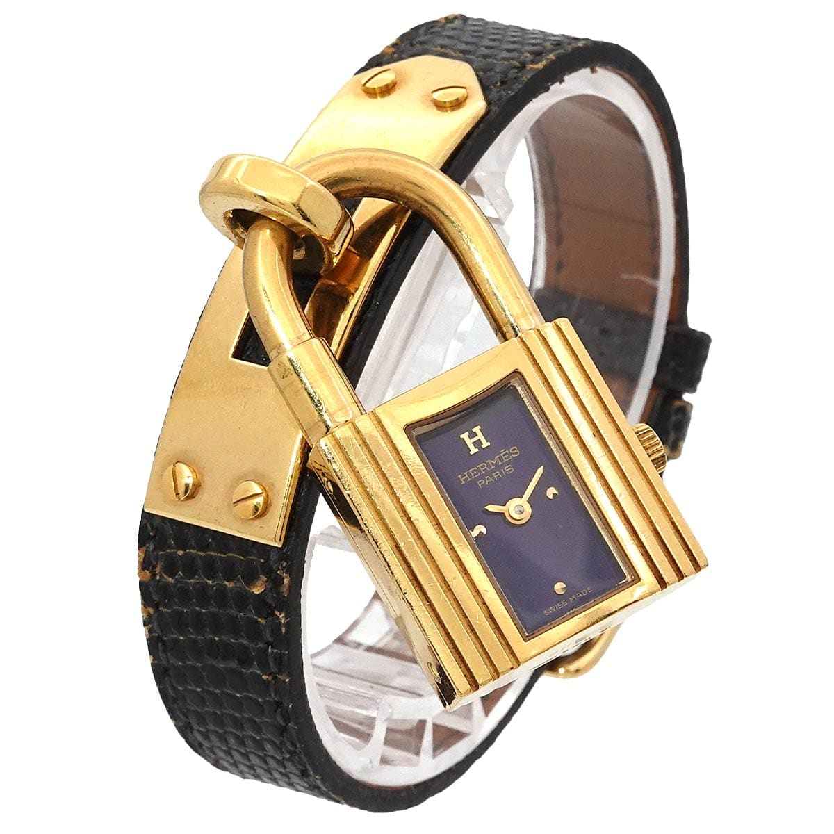PURPOSE HERMES Kelly Watch, Vintage Women's Lizard Navy Quartz Watch with Cadena, 90298970