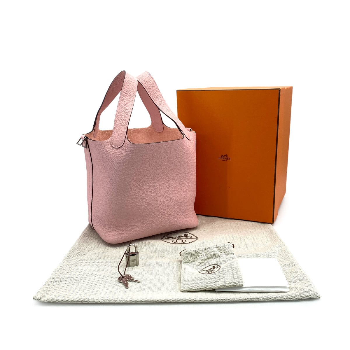 PURPOSE HERMES PICOTIN LOCK PM ROSE SAKURA TAURILLON CLEMENCE HAND BAG B PALLADIUM HARDWARE 90308380