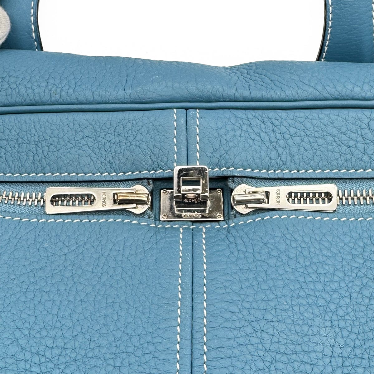 PURPOSE HERMES VICTORIA 50 BLUE JEAN TAURILLON CLEMENCE HAND BAG □C PALLADIUM HARDWARE 90310303