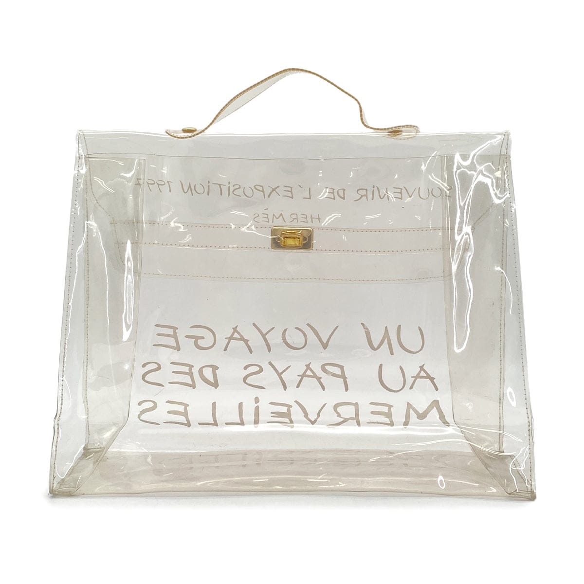 PURPOSE HERMES VINYL KELLY SOUVENIR DE L' EXPOSITION 1997 CLEAR HAND BAG GOLD HARDWARE 90327403