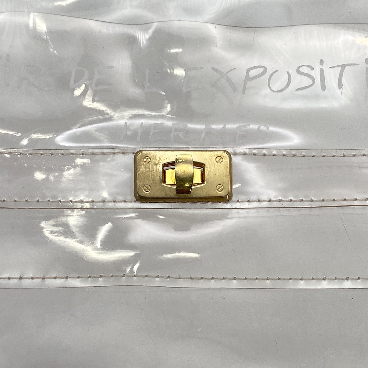 PURPOSE HERMES VINYL KELLY SOUVENIR DE L' EXPOSITION 1997 CLEAR HAND BAG GOLD HARDWARE 90327403