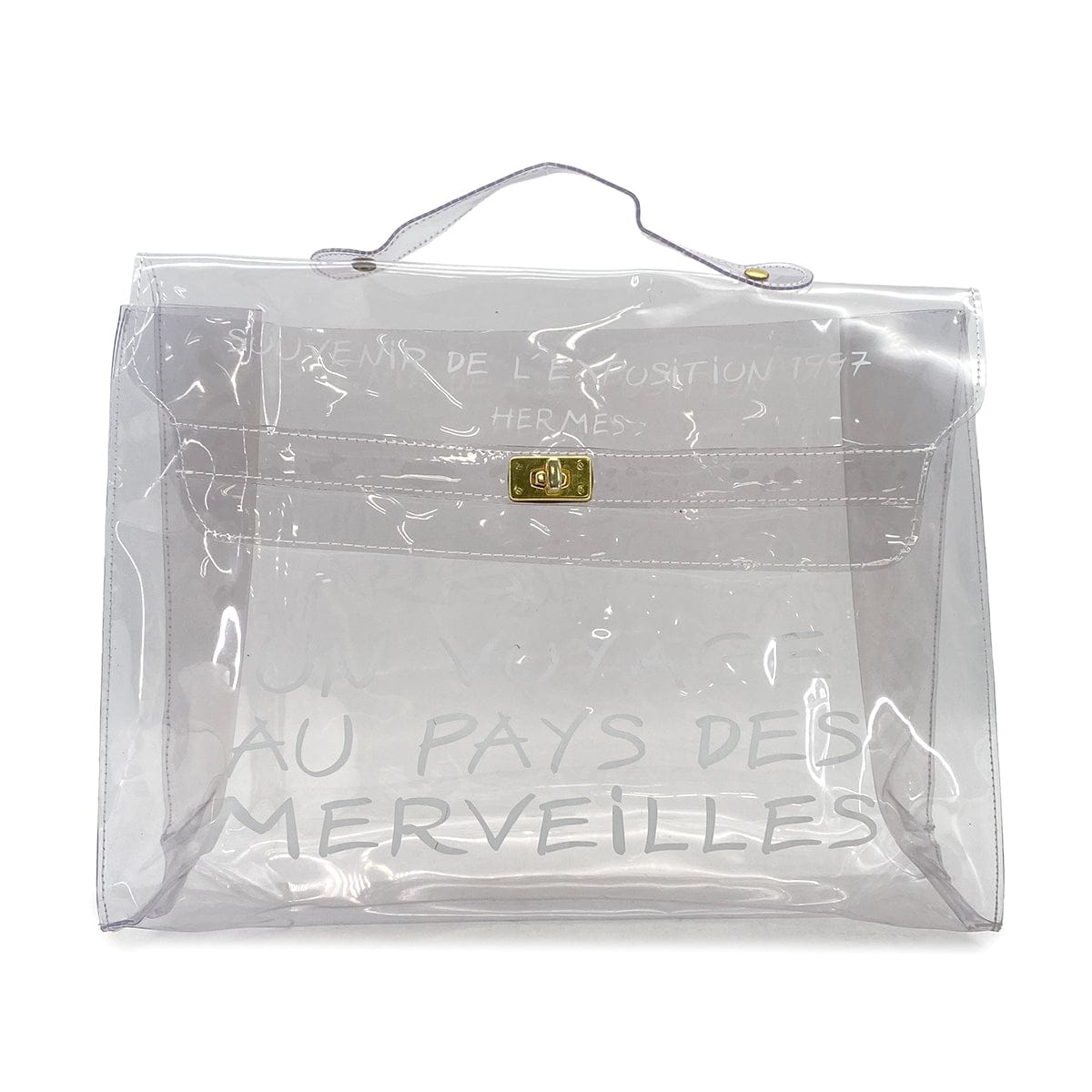 PURPOSE HERMES VINYL KELLY SOUVENIR DE L' EXPOSITION 1997 CLEAR HAND BAG GOLD HARDWARE 90327405
