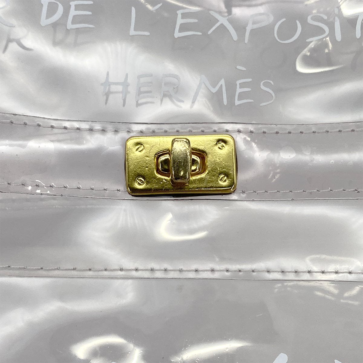 PURPOSE HERMES VINYL KELLY SOUVENIR DE L' EXPOSITION 1997 CLEAR HAND BAG GOLD HARDWARE 90327405
