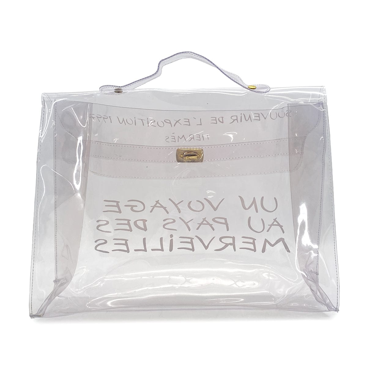 PURPOSE HERMES VINYL KELLY SOUVENIR DE L' EXPOSITION 1997 CLEAR HAND BAG GOLD HARDWARE 90327405