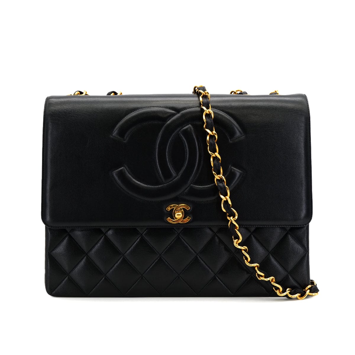PURPOSE VINTAGE CHANEL BIG COCO MATELASSE CHAIN SHOULDER BAG BLACK LAMB SKIN GOLD HARDWARE 90317852
