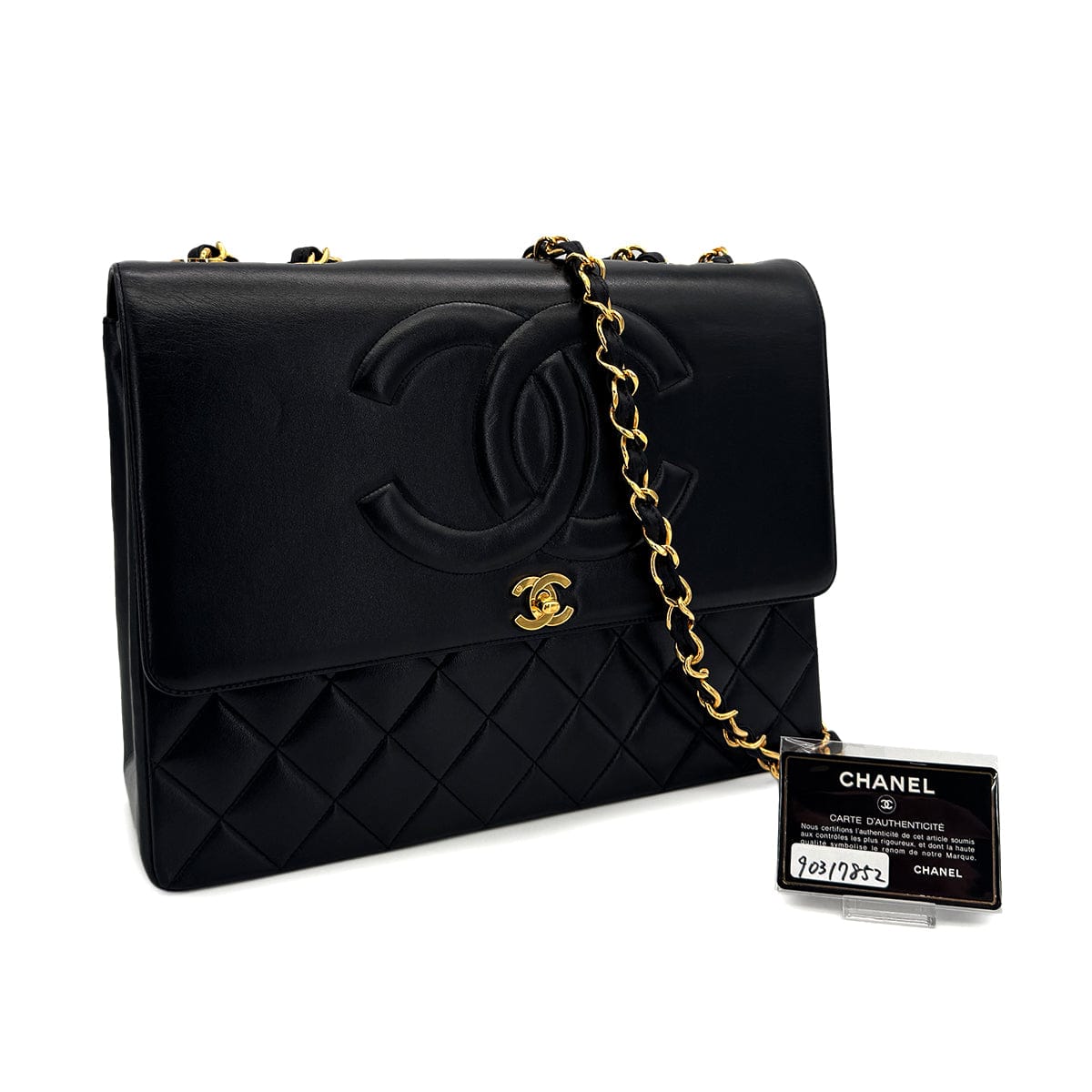 PURPOSE VINTAGE CHANEL BIG COCO MATELASSE CHAIN SHOULDER BAG BLACK LAMB SKIN GOLD HARDWARE 90317852