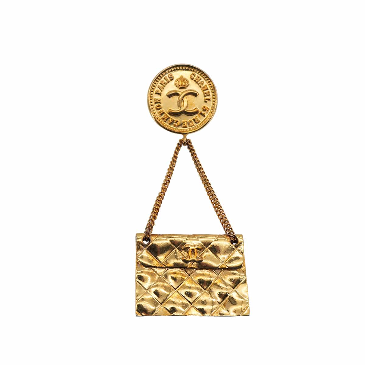 PURPOSE VINTAGE CHANEL BROOCH MATELASSE BAG MOTIF GOLD ACCESSORY 90322932
