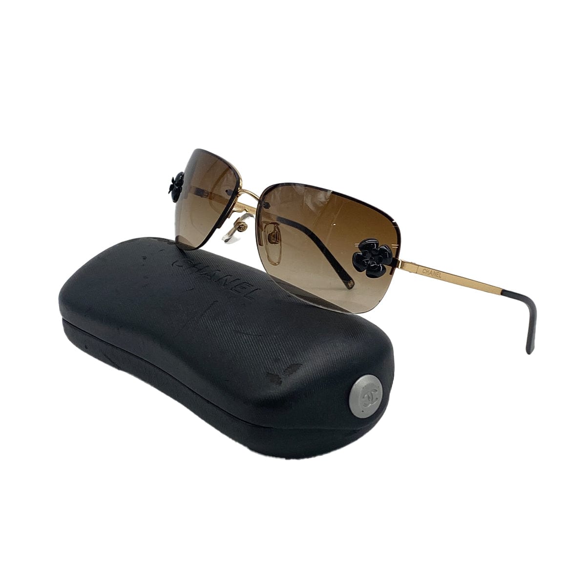 PURPOSE VINTAGE CHANEL CAMELLIA LOGO SUNGLASSES BROWN EYEWEAR 90328025