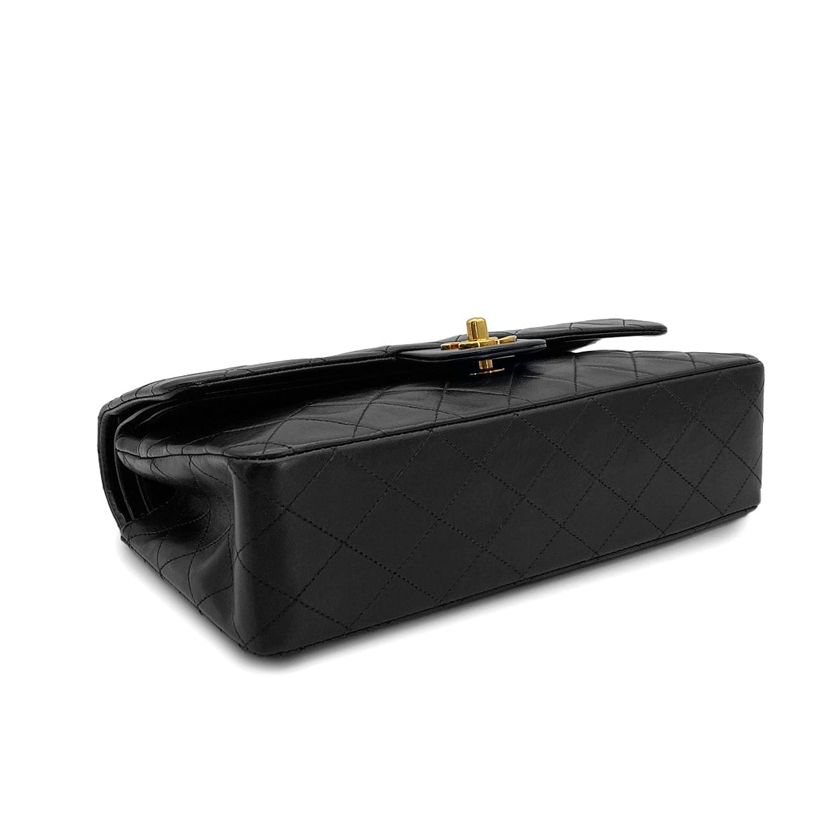 PURPOSE VINTAGE CHANEL CLASSIC FLAP MEDIUM CHAIN SHOULDER BAG BLACK LAMB SKIN GOLD HARDWARE 90326659