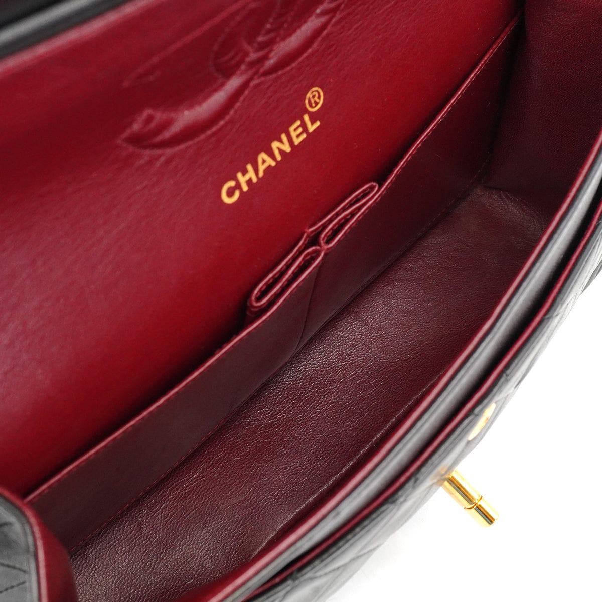 PURPOSE VINTAGE CHANEL CLASSIC FLAP MEDIUM CHAIN SHOULDER BAG BLACK LAMB SKIN GOLD HARDWARE 90327088