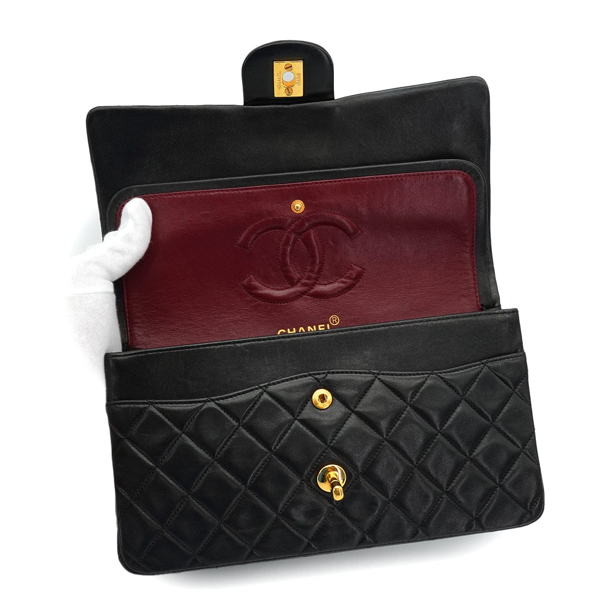 PURPOSE VINTAGE CHANEL CLASSIC FLAP MEDIUM CHAIN SHOULDER BAG BLACK LAMB SKIN GOLD HARDWARE 90327088