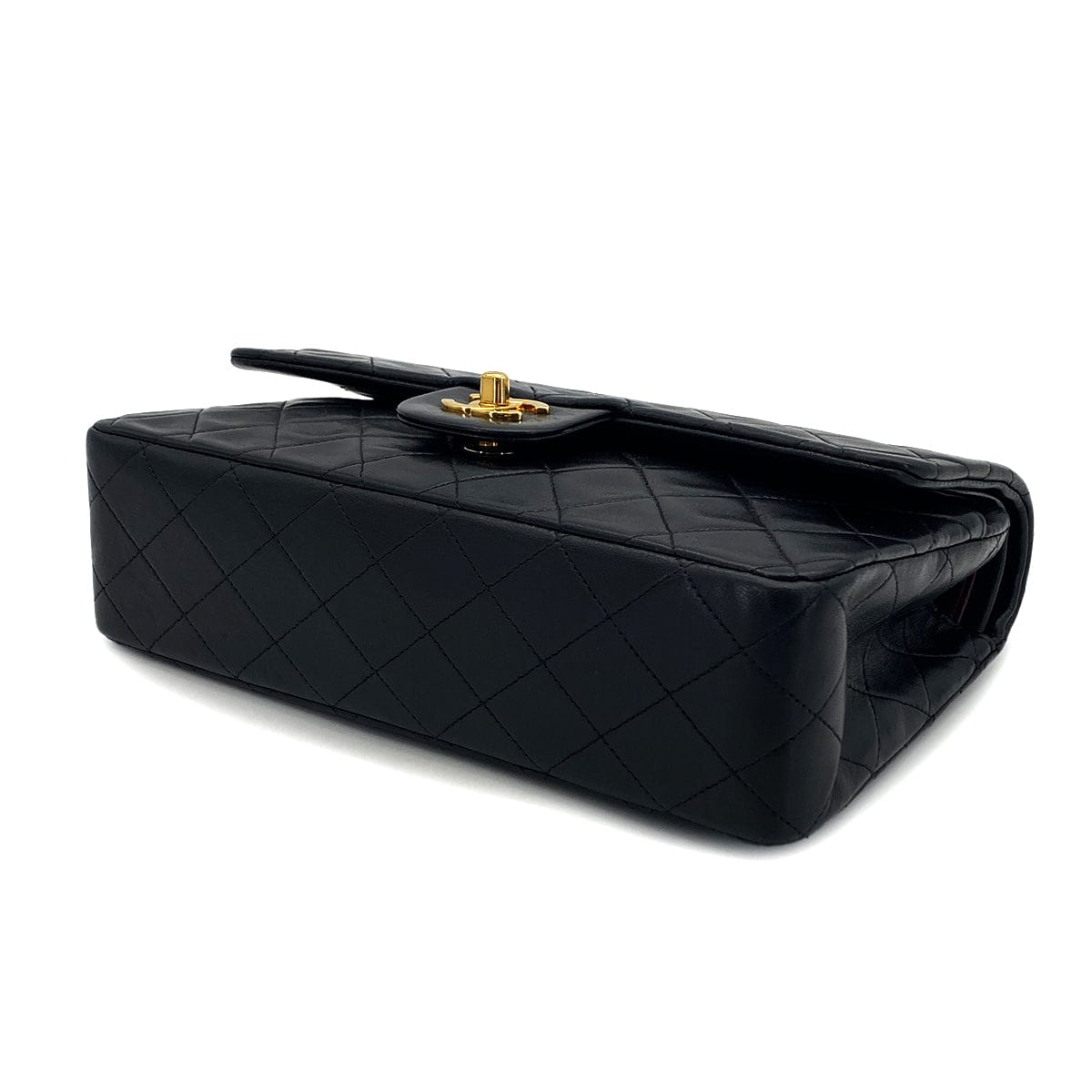 PURPOSE VINTAGE CHANEL CLASSIC FLAP MEDIUM CHAIN SHOULDER BAG BLACK LAMB SKIN GOLD HARDWARE 90327151