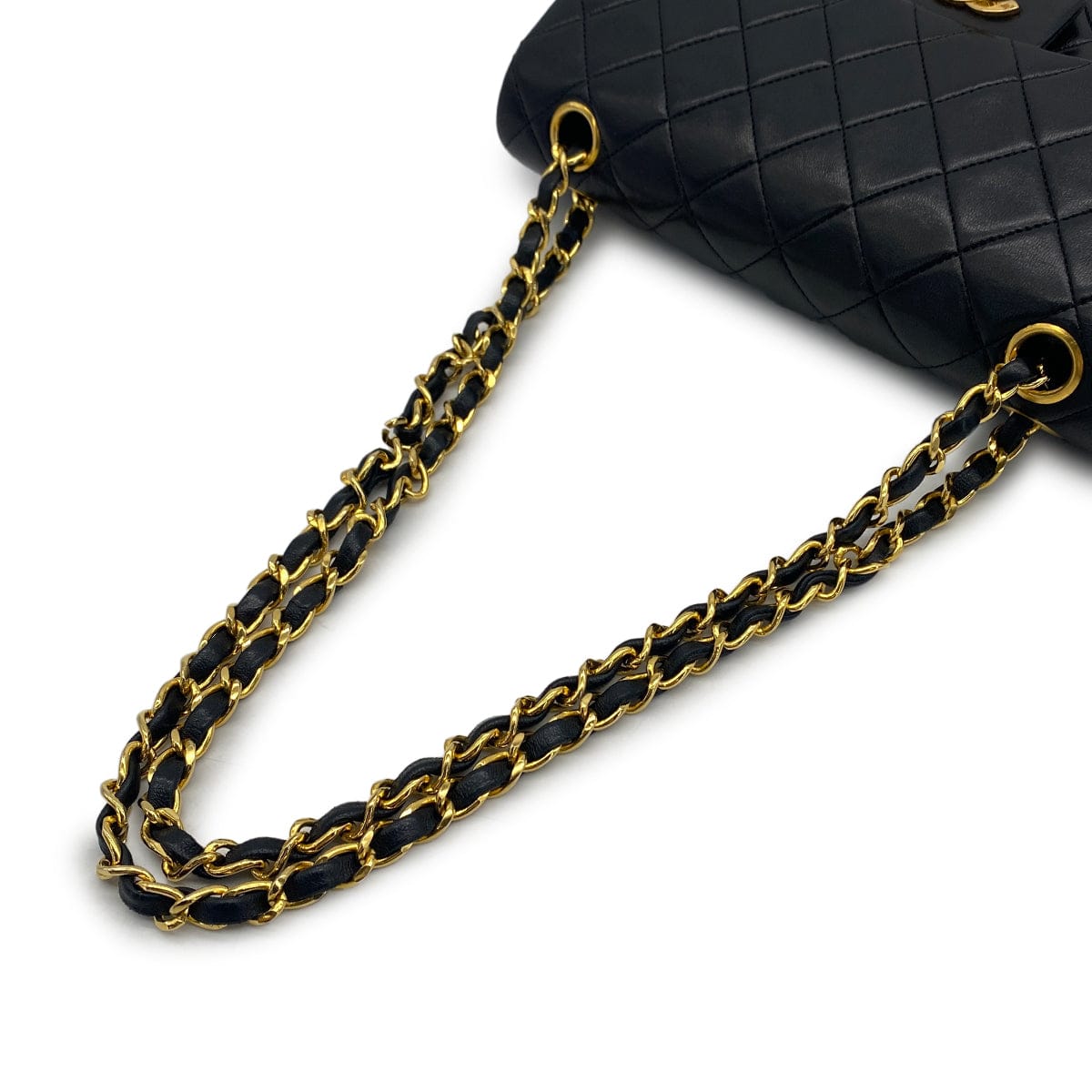 PURPOSE VINTAGE CHANEL CLASSIC FLAP SMALL CHAIN SHOULDER BAG BLACK LAMB SKIN GOLD HARDWARE 90324823