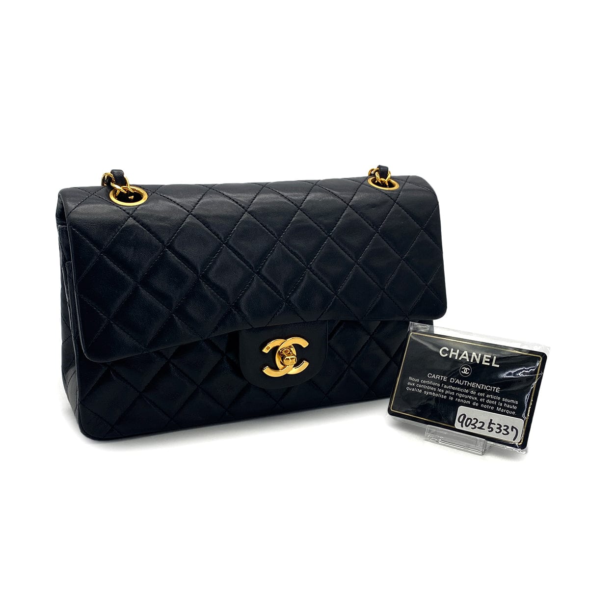 PURPOSE VINTAGE CHANEL CLASSIC FLAP SMALL CHAIN SHOULDER BAG BLACK LAMB SKIN GOLD HARDWARE 90325337