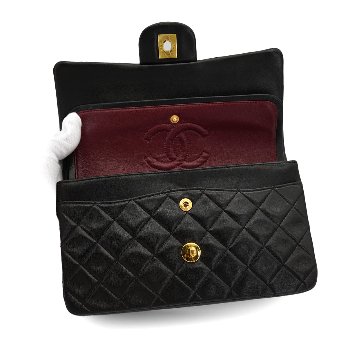 PURPOSE VINTAGE CHANEL CLASSIC FLAP SMALL CHAIN SHOULDER BAG BLACK LAMB SKIN GOLD HARDWARE 90325802