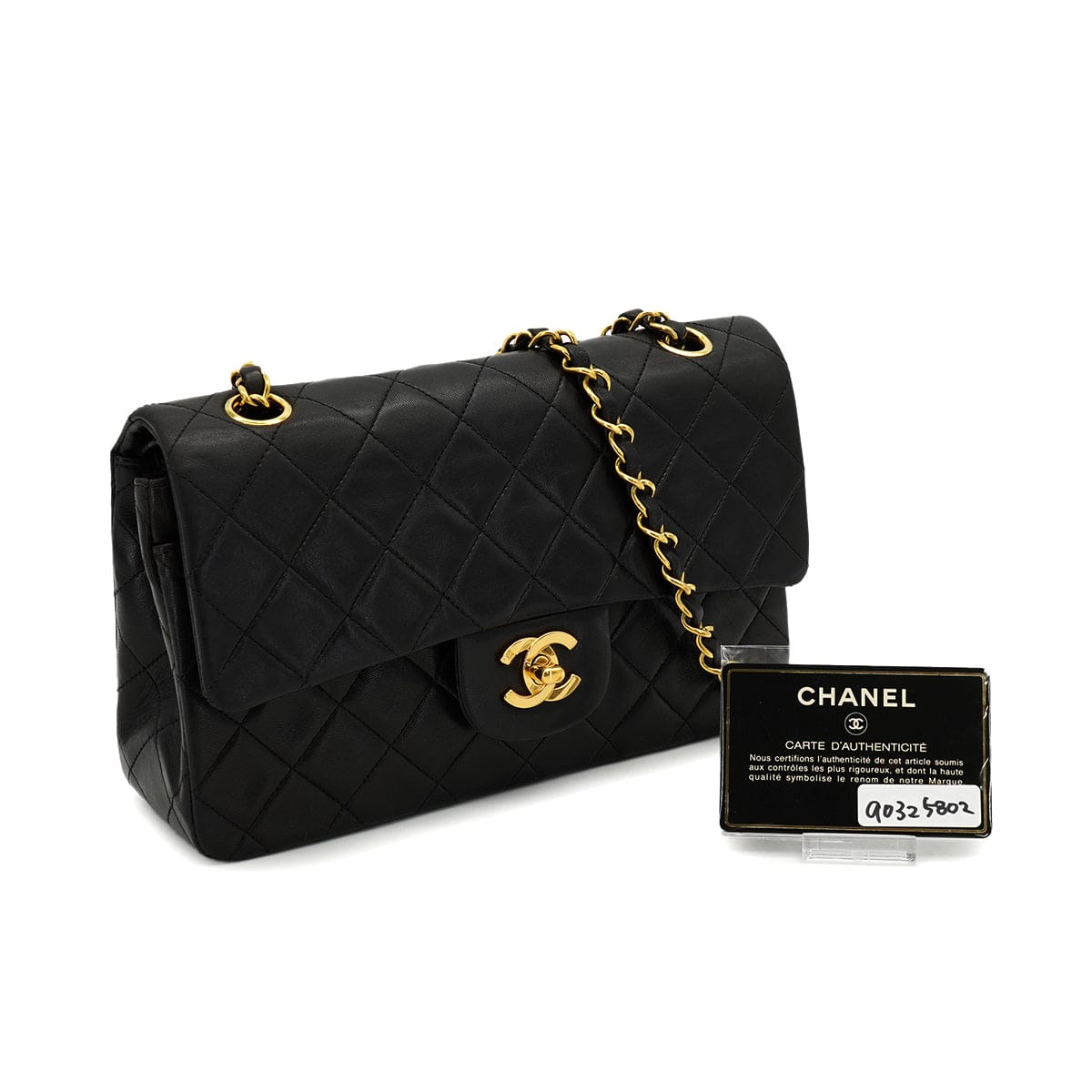 PURPOSE VINTAGE CHANEL CLASSIC FLAP SMALL CHAIN SHOULDER BAG BLACK LAMB SKIN GOLD HARDWARE 90325802